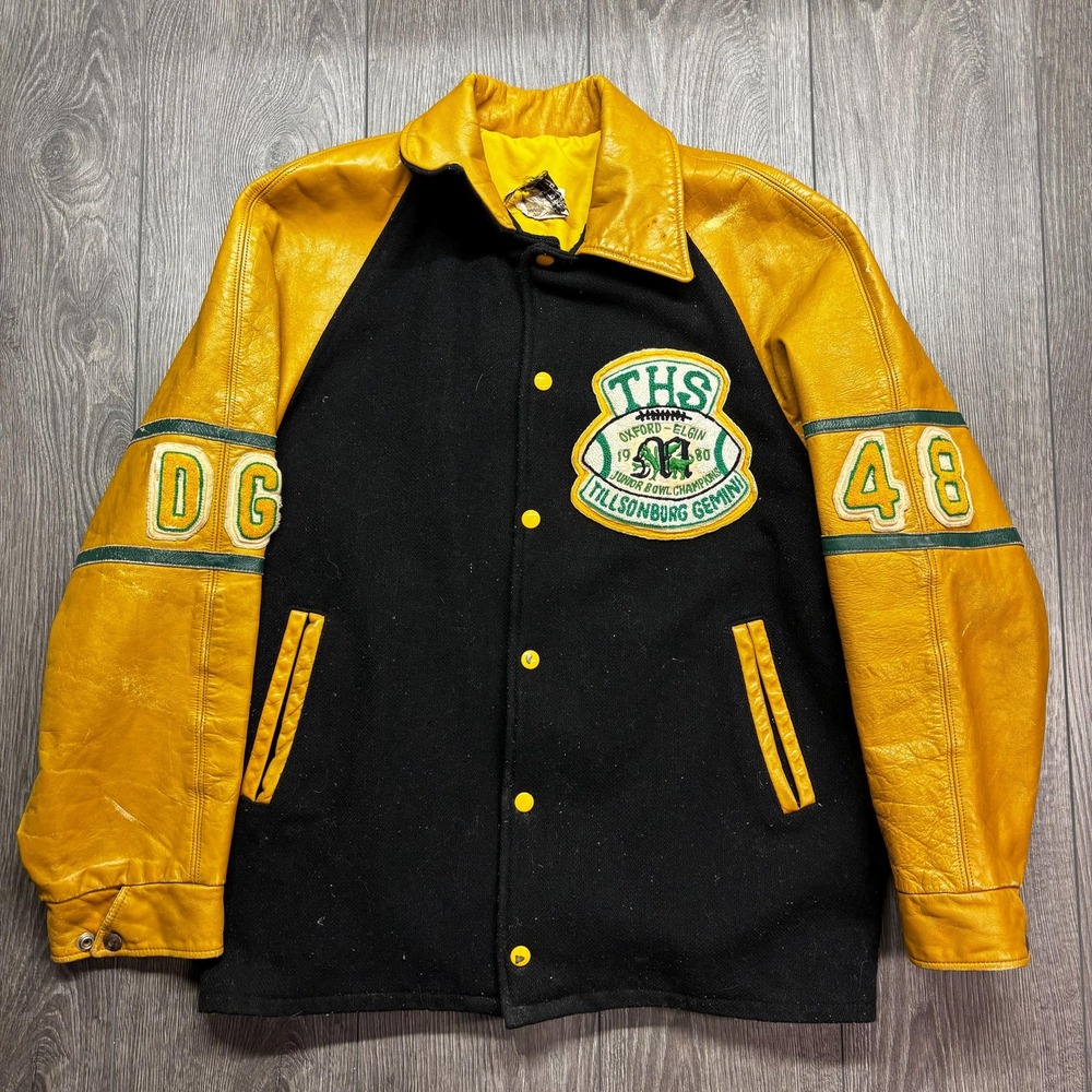 Vintage Tillsonburg Gemini Large Letterman Varsity Wool Leather Jacket 1980